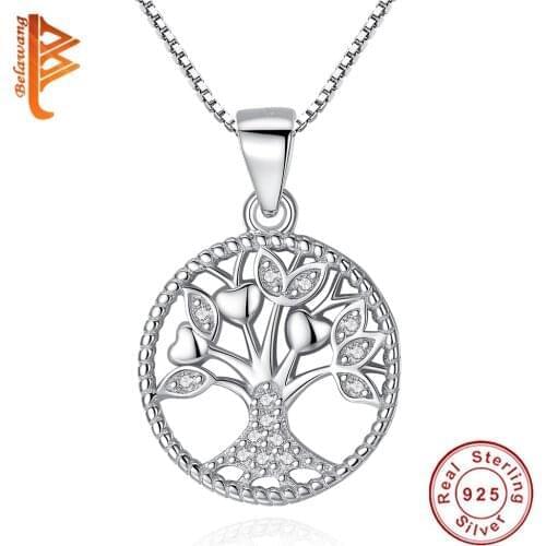 Wholesale Round Family Tree Necklace Real 925 Sterling Silver With Clear CZ Pendant Necklace For Women Mothers Day Gift