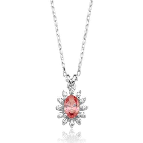 Valori Jewels Elegant Oval, 0.40 Carat, Zirconia Pink And White Oval Gemstone, Rhodium Plated, Sterling Silver Necklace