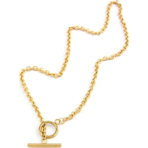 Stainless Steel Toggle Necklace For Women Gold/Silver Color Metal Toggle Clasp Choker Necklaces 4/6/8mm Rolo Chain Necklace