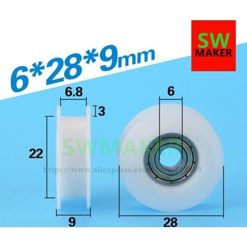 6*28*9 H groove belt pulley, wrapped rubber package, plastic bearing wheel, engraving 3D printer wheel, passive wheel