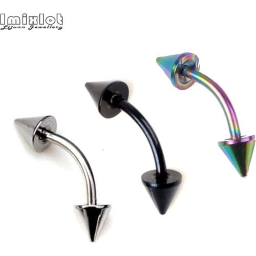 5pcs/lot Titanium Anodized Colorful Curved Barbell Double Spike End Eyebrow Piercing Ring Banana Barbell Fashion Jewelry 18g