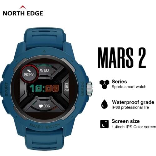 NORTH EDGE Smart Watch IP68 Heart Rater Blood Oxyge/Pressure Sleep Monitor Music Control Running Outdoor Sports Smartwatch Mars2