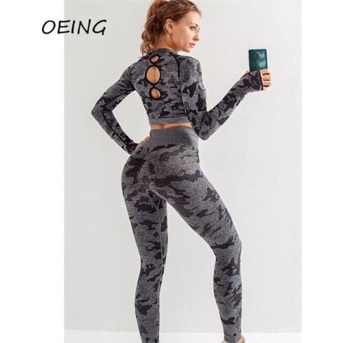 Sport Set Women Leggings Seamless Yoga Clothes Army 2 Pc Sets Long Sleeve