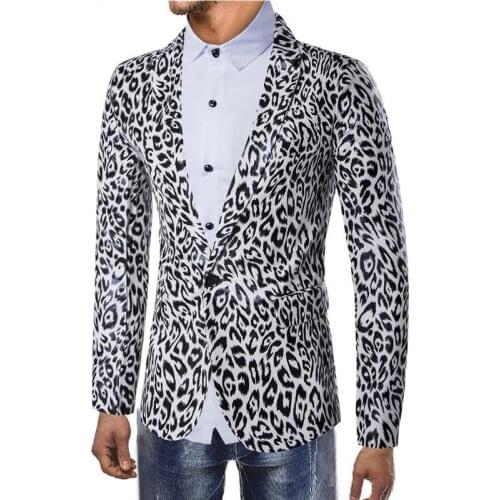 Wedding Blazer for Men Leopard print Stage Men Blazer Jacket Slim fit Casual Mens Coat Black White