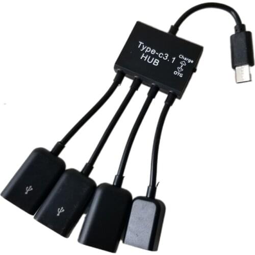 USB 3.1 Type C to Micro USB Hub 1 to 4 Splitter Data Cable with Power Supply OTG Function Black