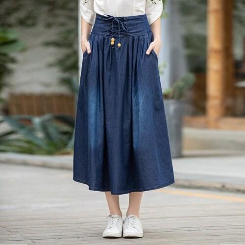 Good Quality 2019 Plus Size 6XL Pleated Denim Skirt Women Casual Long Skirts Tutu High Waist Harajuku Jeans Skirt Summer Clothes