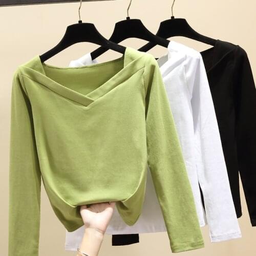 Gkfnmt Autumn T Shirt Women New 2020 Winter Tshirt Female Long Sleeve T-Shirt Cotton Korean Clothes Tee Shirt Femme White Green