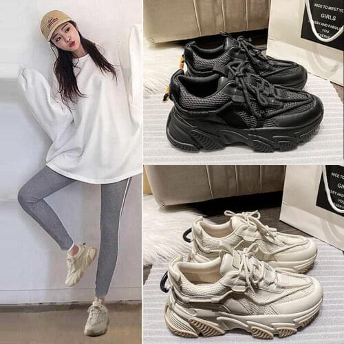 2021 Female Daddy Shoes Fashion Personality Sneakers Solid Color Mesh Outer Wear Thick-soled Casual Sneakers