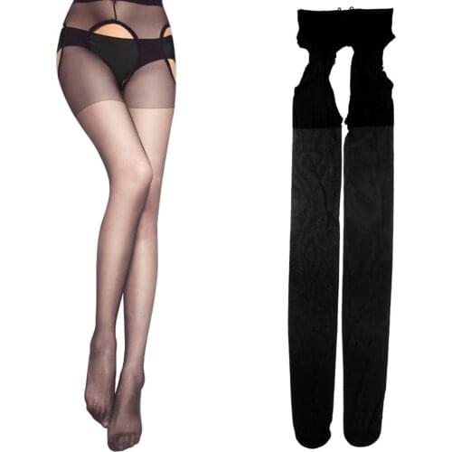 Women Sexy Open Crotch Tights Hollow Out Stretchy Sheer Pantyhose Black Collant Ouvert Femme Stockings