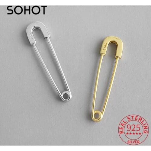 SOHOT Real 925 Sterling Silve Geometric Pin Women Drop Earrings For Trendy Female Party Minimalist Fine Jewelry Accessories