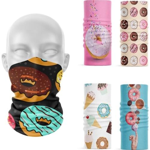 3D Printed Women Hijab Scarf Food Donut Turban Summer Neck Gaiter Magic Tubular Headdress Cycling Wrist Strap Face Bandana Buffe