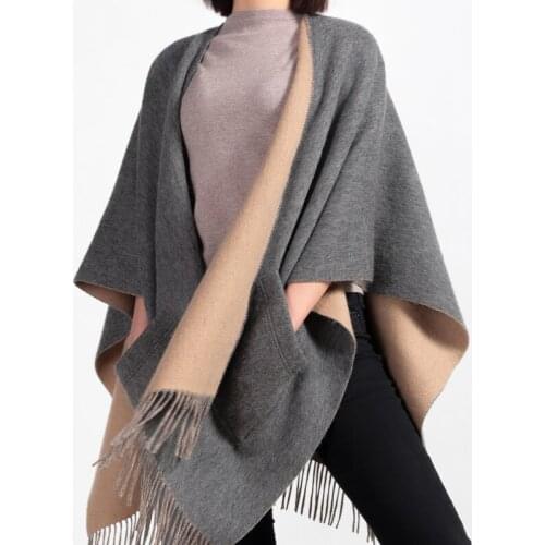 100% Wool Capes Winter Ponchos Scarf For Ladies Wearable Pocket Sleeve Large Blanket Women Scarves Stoles Shawls And Wraps