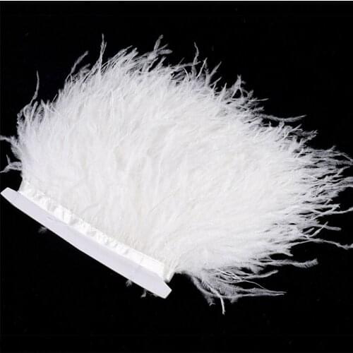 1Yards DIY Ostrich Feathers Trims Ribbon Crafts White Feathers Needlework Sewing Clothing Plume Wedding Party Decoration 8-10cm