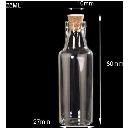 100pcs 27x80x10mm Clear Glass Bottle with wood cork wishing bottles Charms vial Pendants perfume bottle 25ML jewelry findings