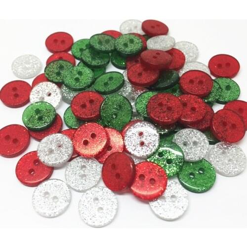 500pcs 13mm Christmas Mixed Round Glitter Sparkle Buttons Resin 2 Holes For Sewing Embellishments Scrapbooking
