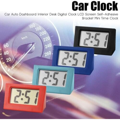 Car Auto Dashboard Interior Desk Digital Clock LCD Screen Self-Adhesive Bracket Mini Time Clock