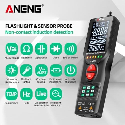ANENG AN998 Car Digital Voltmeter 6000 Counts Automatic Digital Multimeter AC/DC Voltage Meter Gauge Tester LCD Display