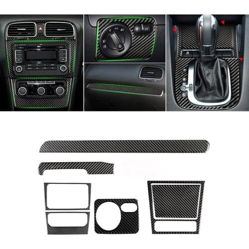 For VW Golf 6 MK6 Car Carbon Fiber Center Control Panel Air Vent Gear Shift Frame Headlight Switch Ashtray Box Cover Inner Trim