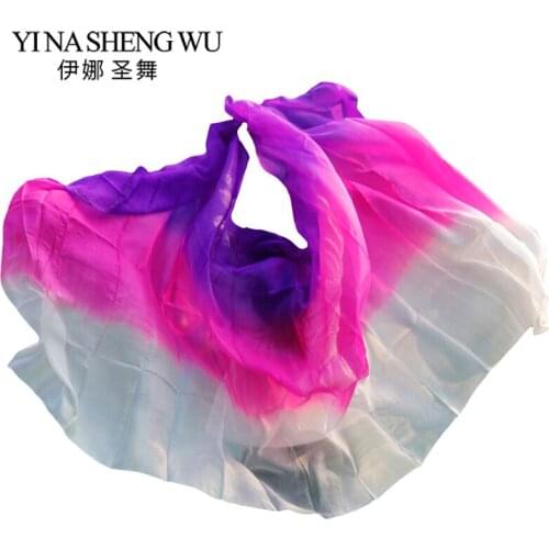Natural Silk Dance Veils 100% Silk Stage Performance Props Tie-dye 250/270*114cm Belly Dance Silk Veils White+Rose+Purple Colors