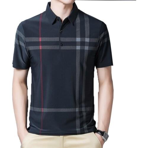 TFETTERS Business Men T Shirt Summer Thin Smart Casual Loose Soft Breathable Anti-wrinkle Short Sleeve Plaid Men Tees Tops Homme