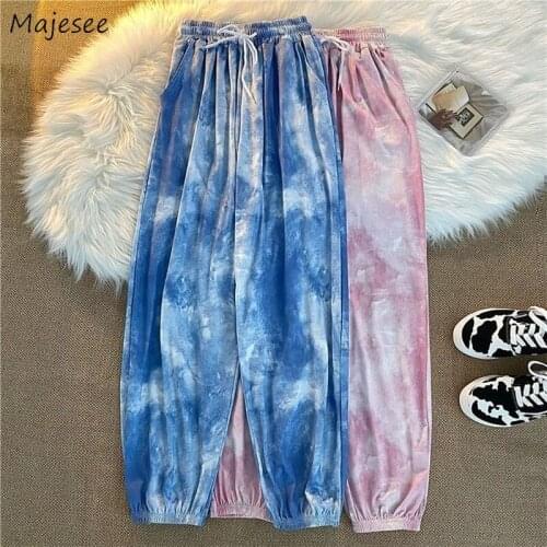 Tie Dye Pants Women Loose Streetwear Harajuku Stylish All-match Spring Leisure Korean Style Mujer Trousers Drawstring Prevalent