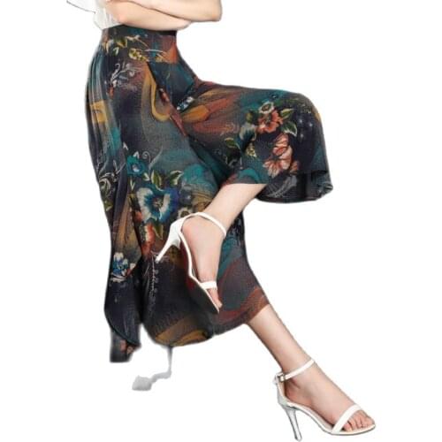 Cotton Silk Skirt High Waist Skirt Loose Wide-leg Plus Size Summer 2021 Streetwear Women Flower Pants