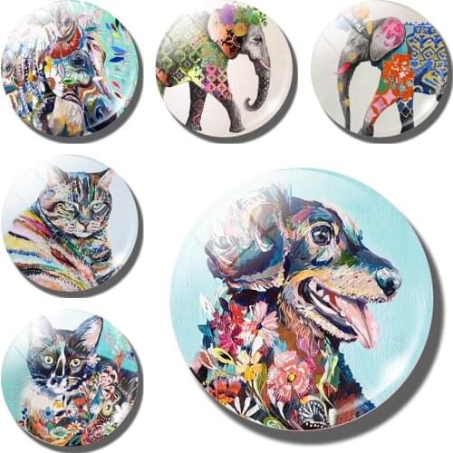 Art Oil Painting Animal Fridge Magnet Dog horse Elephant Cat Glass Magnetic Refrigerator Sticker message board Home Decoration