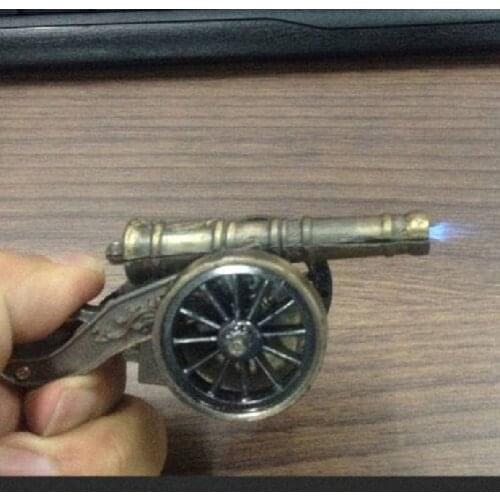 Toy Model Antique Bronze Cannon Gas Lighter Windproof Open Flame Turbine Gas Lighter