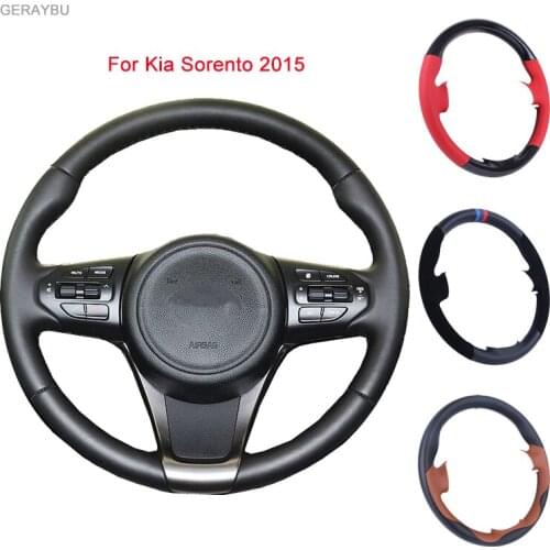 GERAYBU Custom DIY Black Artificial Leather Hand-sewn Car Steering Wheel Cover For Kia Sorento 2015 Breathable Wear-resistant