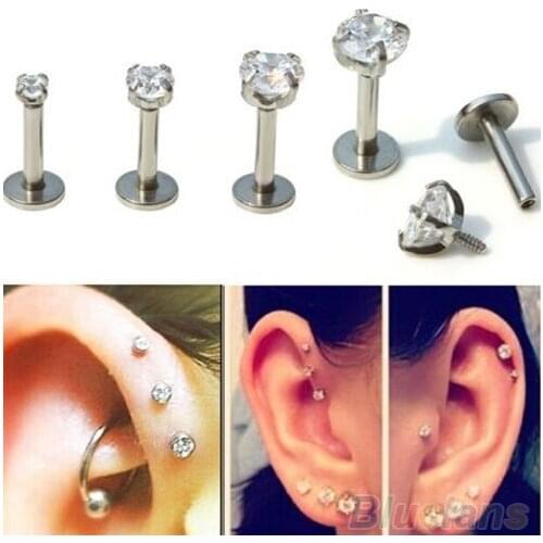 Gold Steel Rose Labret Lip Ring Zircon Anodized Titnium Internally Threaded CZ Gem Monroe 16G Tragus Helix Ear Piercing