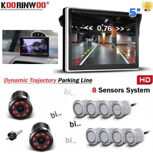 Koorinwoo Parktronic Dynamic Trajectory Car Parking Sensors 8 Buzzer Car Detector Alert Jalousie 4 Front Car Rearview camera