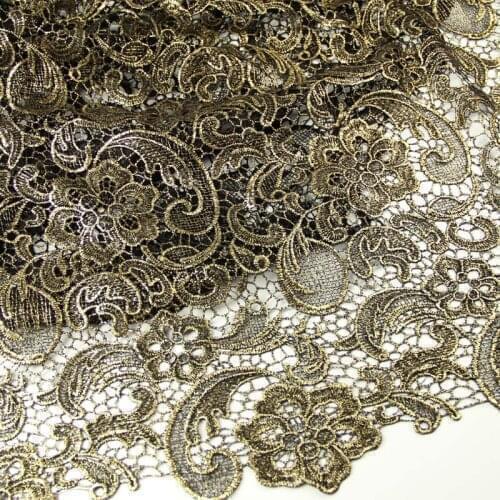 High Quality Embroidery Cutout Water-soluble Lace Fabric ,Gold/Silver Heavy Lace Cloth Width 110cm 1meter