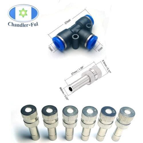Brass Misting Nozzle 10Set Mist Sprinklers with 6mm Slip-Lock Tees for Patio Garden Cooling System