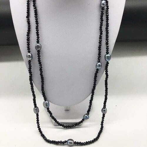 LJHMYString Black Crystal Faceted Sparking with Black Pearl Lariat NecklaceWrap Necklaces Women Fashion Jewelry