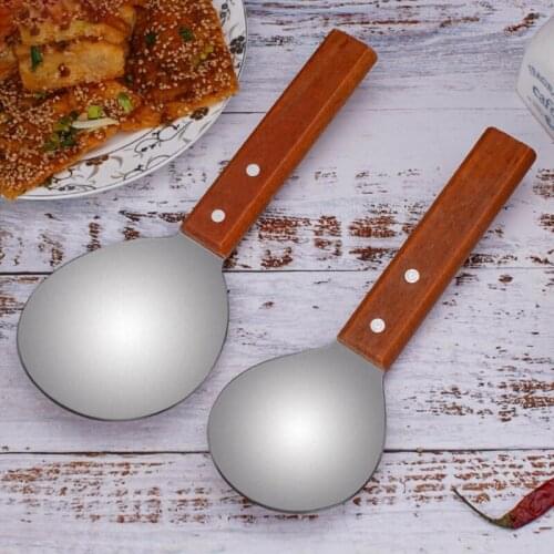Kitchen Stainless Steel Rice Paddle Spoon with Wooden Handle Cooking Rice Scoop Wholesale&Dropship