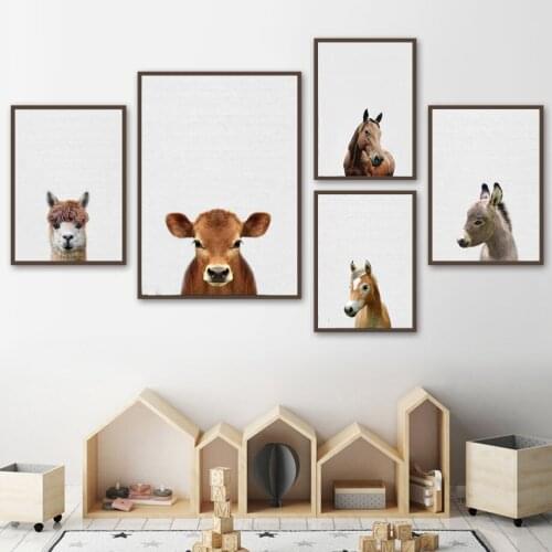 Cute Horse Alpaca Cattle Donkey Wall Art Canvas Posters And Prints Canvas Painting Nordic Animals Wall Pictures Kids Room Decor