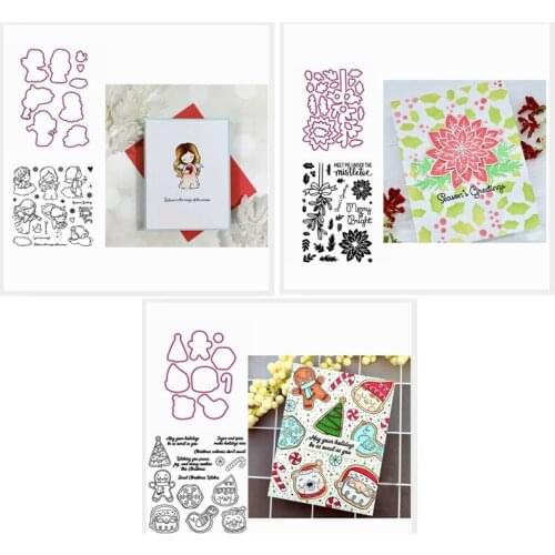 Layered Flowers Angel Santa Claus Bear Cat Christmas Wishes Words Metal Cutting Dies with Clear Stamps DIY Album 2020 Hot Sale