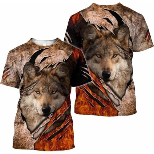2021Starry Wolf 3D Print T-Shirt Mens Funny Animal Short Sleeve T-Shirt Casual Harajuku Unisex T-Shirt Street Wear