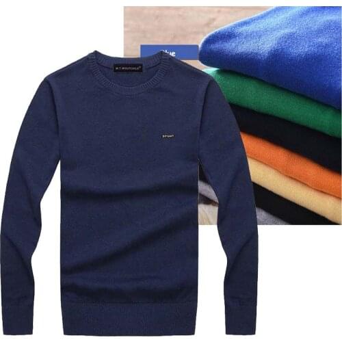100% Cotton men long sleeve O-neck knitted casual solid color sweaters men knitted clothing autumn men Fashion Pullovers tops