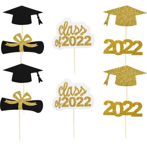 Creative New 2021 Congratulation Graduation Cupcake Wrapper Cake Topper Decoration Celebration Party Baking Decorative Flags