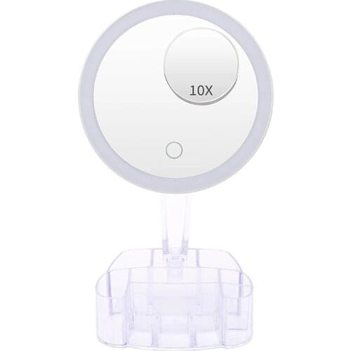 2021 New Makeup Mirror with Lights and Storage 10x Magnification Cosmetic Vanity Mirror with 26 Led Light Touch Screen