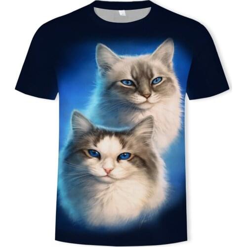 New fashion animal T-shirt men and women couples with two cats 3d printing T-shirt summer short-sleeved top Harajuku street