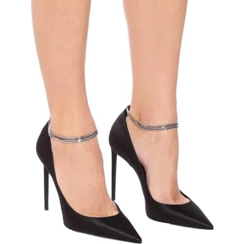 New Brand Women Pumps Pointed Thin High Heels Sandals Shallow Mouth Silk Ankle Three Circle Chain Ol Sexy Stiletto Heels Shoes