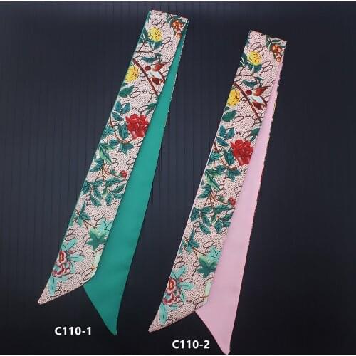New Twill Silk Scarf Women Fashion Head Foulard Summer Luxury Brand Branch Flower Printed Small Tie Bag Ribbons Hair Scarves