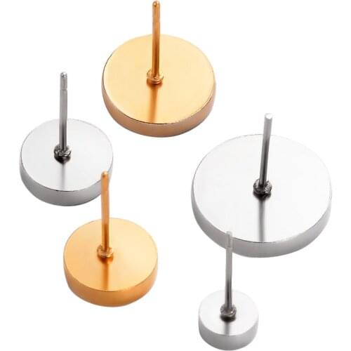 20Pcs Stainless Steel Blank Earring Base Cabochon Base 4 6 8 10mm Flat Earring Setting Diy Jewelry Making without Ear plug