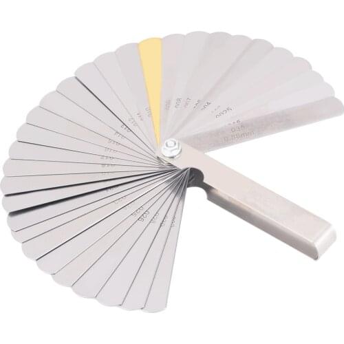 Valve Feeler Filler Gauge 32 Blades Metric Imperial Thickness Gage Set with Brass Range 0.04-0.88mm Gap Measuring Tool