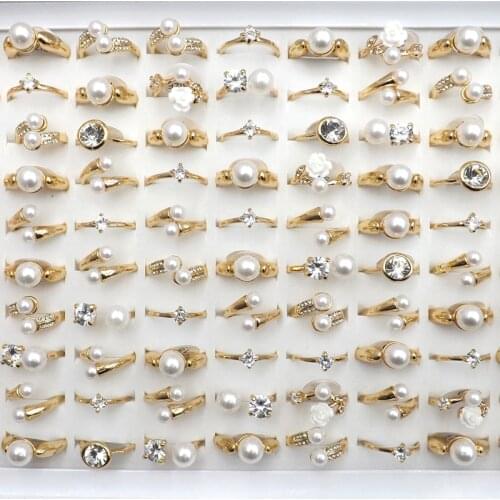 Mixed Design Zircon Jewelry Rings For Girls Gold Color Mixed Size 50pcs/lot Wholesale