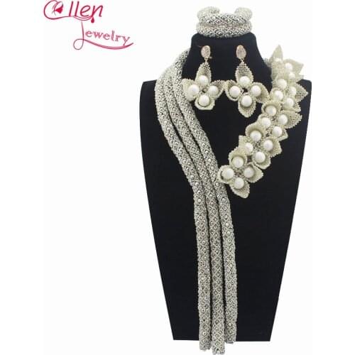 Romantic Luxury African beads jewelry sets india nigerian flower beads beaded wedding bridal necklace dubai jewelry sets W13935