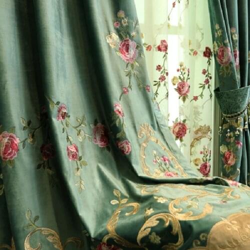 Luxury Decor Floral European Style Curtains for Living Room Bedroom Velvet Embroidery Blackout Curtains Tulle Decoration Custom
