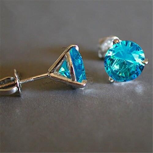 Cute Female 6mm Small Round Stone Stud Earrings Silver Color Wedding Jewelry Vintage Black Green Blue Rainbow Earrings For Women